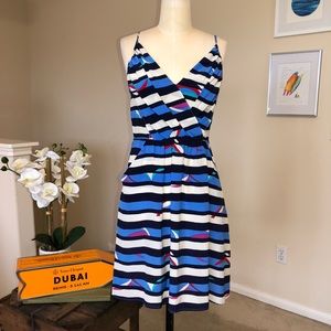 YUMI KIM blue and white striped silk Jayne dress
